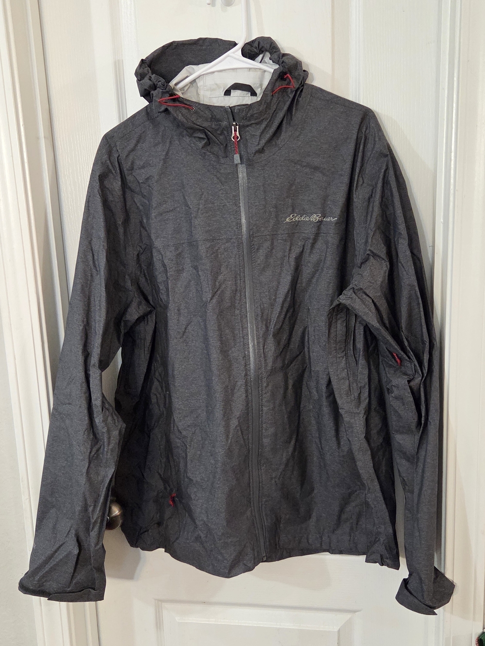 Eddie Bauer Mens Dark Smoke Heather Gray Charcoal Hooded Rain Jacket Weatheredge